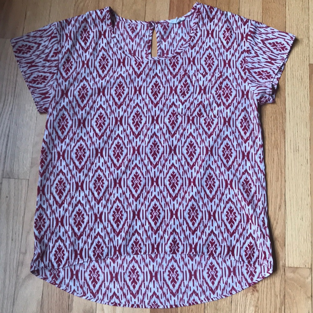 Paper kite short sleeve hi-low ikat blouse